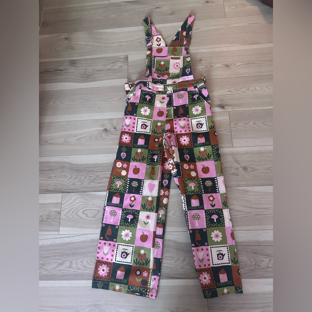 Princess Highway Pink Green Brown Patchwork Floral Overalls Jumpsuit
